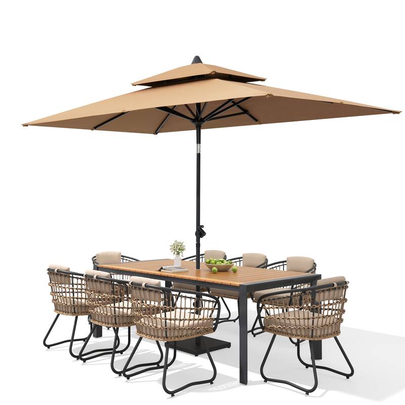9/11-Piece Outdoor Patio Dining Set Aluminum Table and Chairs w/10 ft Market Umbrella and Base