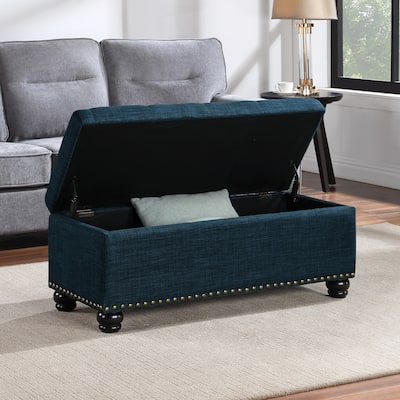 Storage Ottoman Bench with Padded Upholstered Top for Extra Seating, Storage and Decorative Room Accent