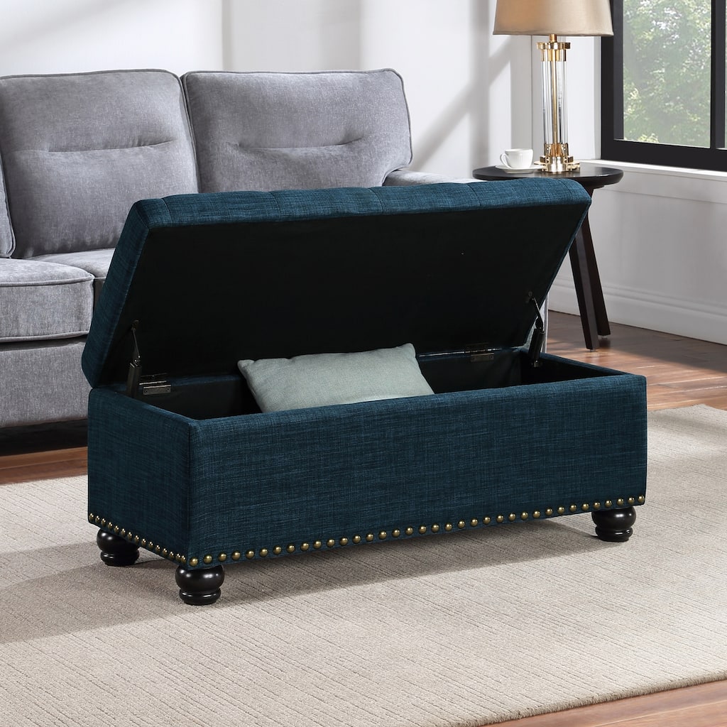 Storage Ottoman Bench with Padded Upholstered Top for Extra Seating, Storage and Decorative Room Accent