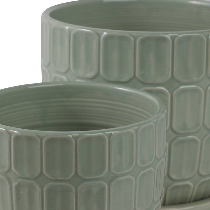 Stoneware Saucer Planters with Embossed Geometric Texture (Set of 2)