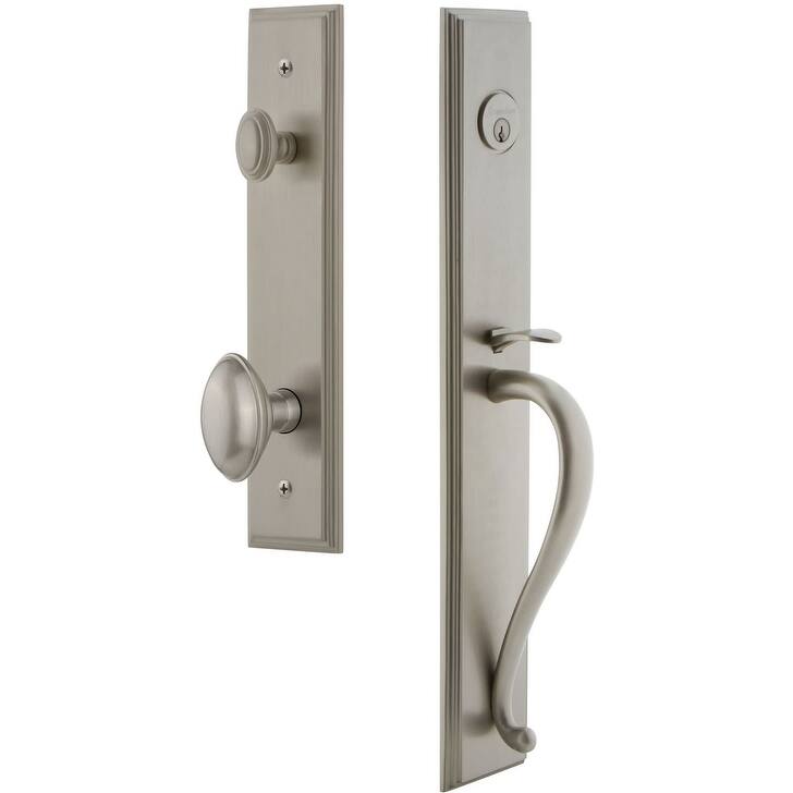 Grandeur Carre Solid Brass Rose Keyed Entry Single Cylinder "S" Grip - Satin Nickel