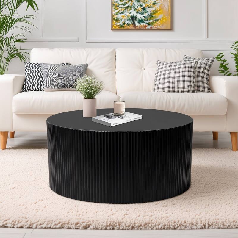 35.83" Stylish and Minimalist Wave Stripe Coffee Table, Modern Round Coffee Table for Living Room, Bedroom