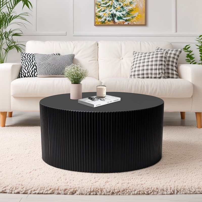 Drum Circle Minimalist Wave Stripe Coffee Table - Black