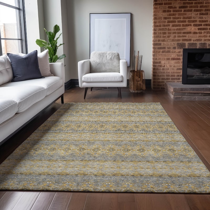 Machine Washable Indoor/ Outdoor Chantille Ombre Stripes Rug - 3' x 5' - Gold