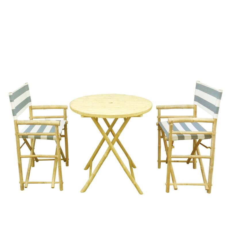 Zew Round 3-piece Bamboo Handcrafted Patio Set - Blue Stripes
