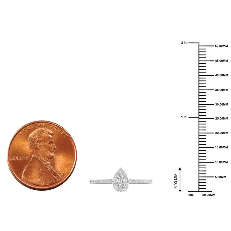 1/3ct TDW Pear Diamond Halo Engagement Ring in 10k Gold for Women