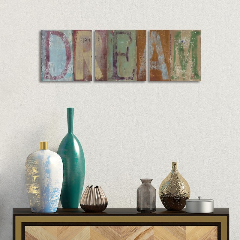 iCanvas "DREAM" by Patricia Pinto 3-Piece Canvas Wall Art Set - 12x36x1.5