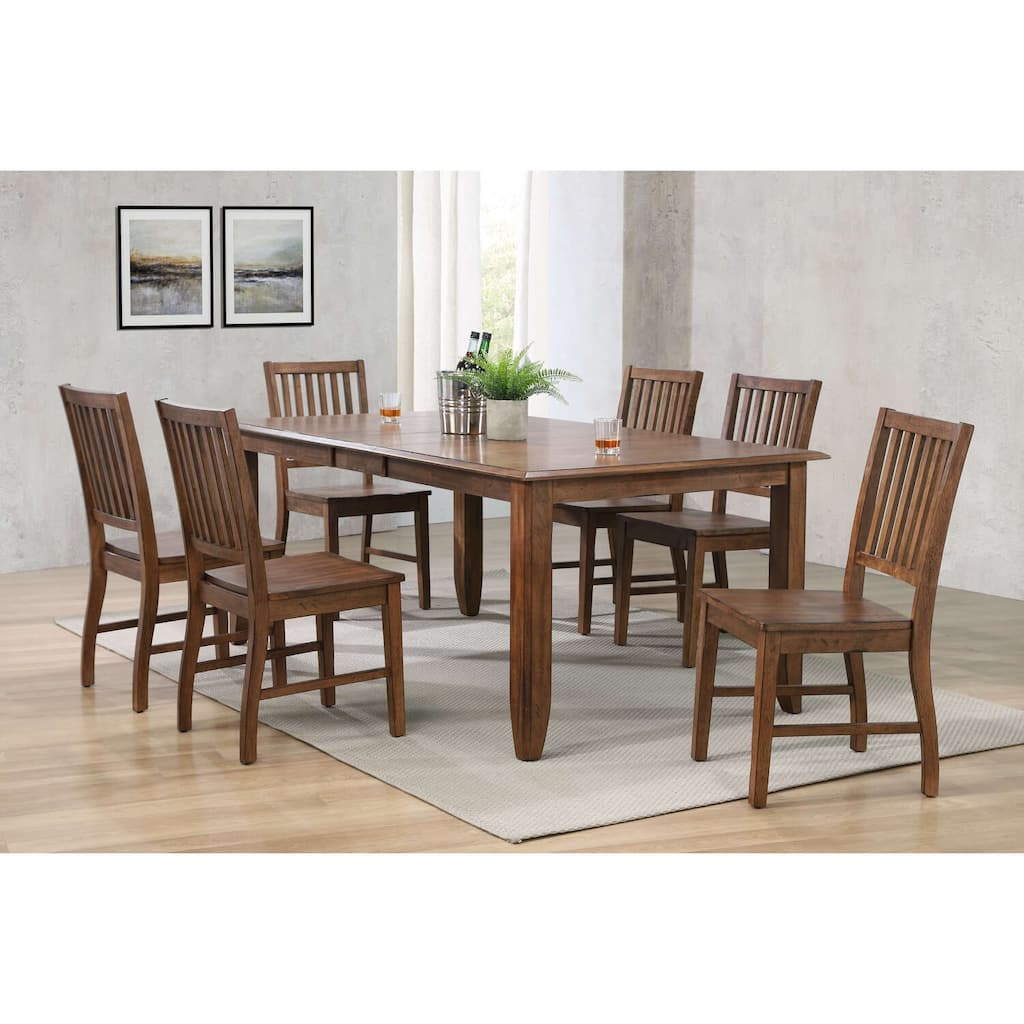 30 in. H, 8 -Piece Brown Rectangle Wood Top with High Slat Back 6 Seating Dining Room Set
