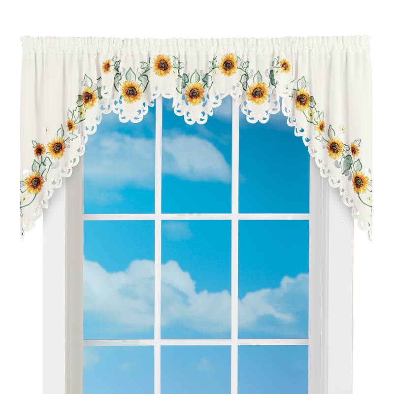 Exquisite Embroidered Sunflower Rod Pocket Curtains with Scalloped Edges