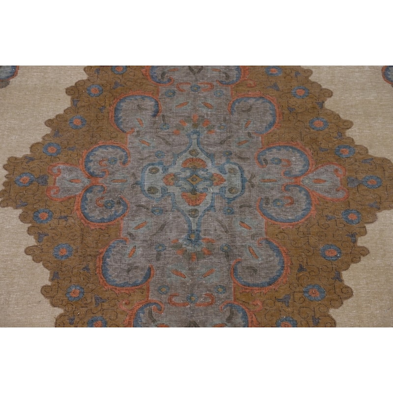 Distressed Tabriz Persian Antique Rug Hand-Knotted Wool Carpet - 7'1" x 10'11"