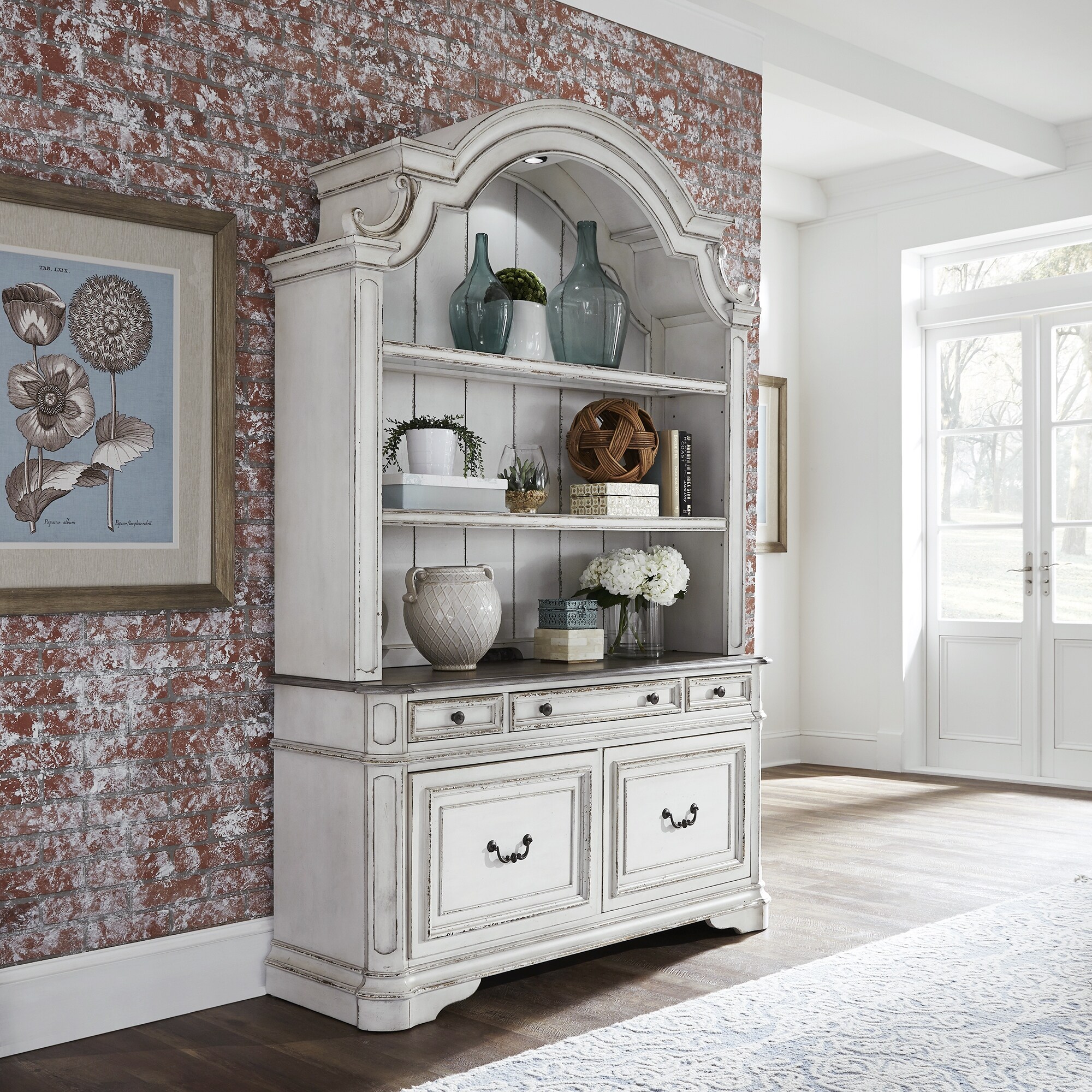 Magnolia Manor Antique White Optional Credenza Hutch