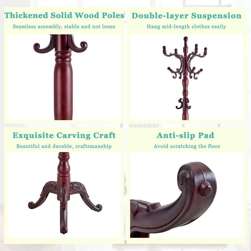 Walnut Wood Coat Rack with Key Tray - Modern Stainless Steel Hanger