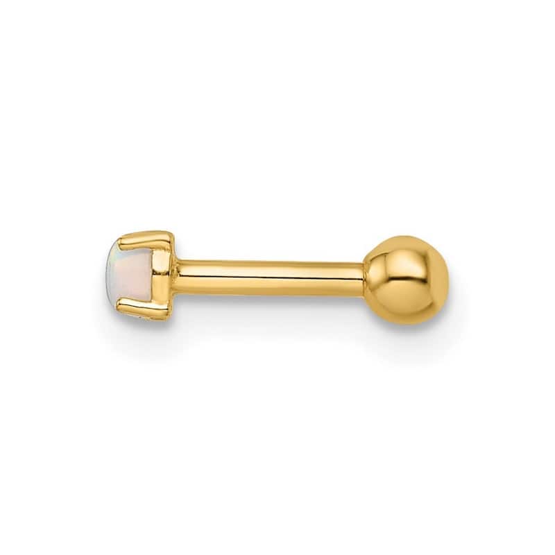 Curata 14k Yellow Gold 19g Simulated Opal Internally Threaded Labret Cartilage Stud (3.19x11.4mm)
