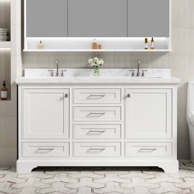 60" Bathroom Vanity Set Engineered Quartz Top Pre-installed
