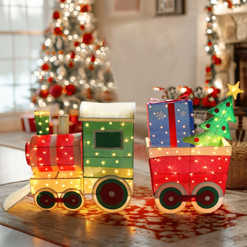 VEIKOUS 5 ft. Warm White LED Train Set Christmas Holiday Decoration