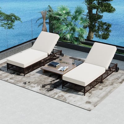 Patio Chaise Lounge Set of 2 with Adjustable Backrest and Cushions