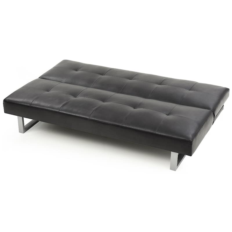 Tufted Faux Leather Straight Armless Sofa - 70" - Black