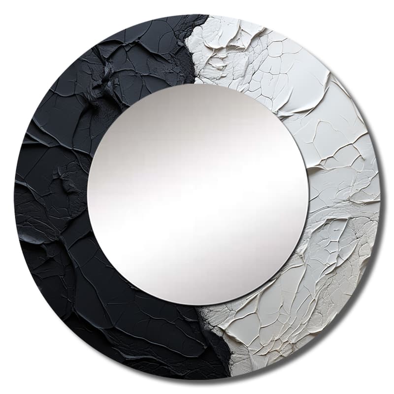 Designart "Minimalism Black And White Paint Corner" coastal Round Office Mirror - Nautical & Coastal For Wall Décor