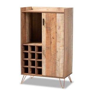 Baxton Studio Mathis Brown Wood and Rose Gold Metal Wine Storage Cabinet
