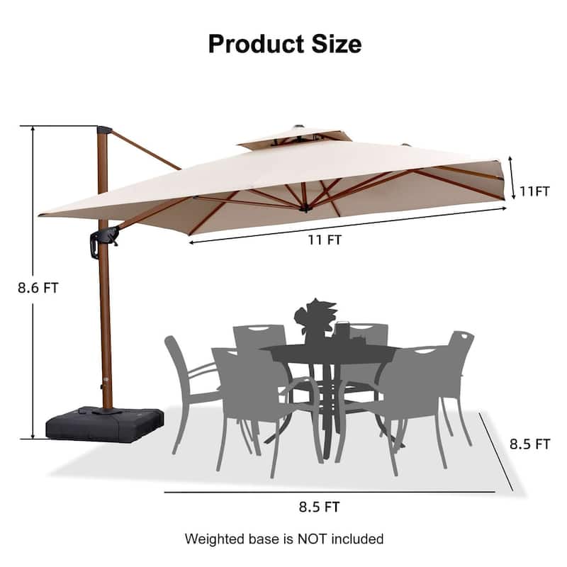 PURPLE LEAF 11ft Square Wood Pattern Patio Cantilever Umbrella