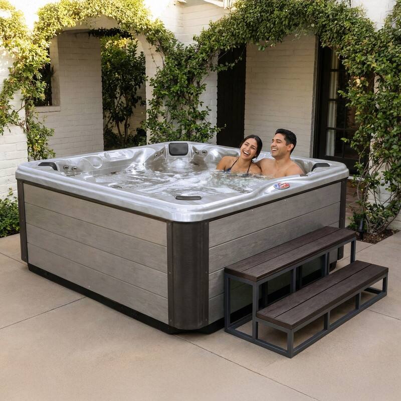 American Spas 7-Person 45-Jet Premium Acrylic Bench Spa Standard Hot Tub with Ozonator and Bluetooth Sound System