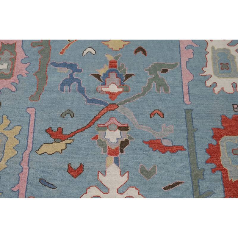 Light Blue Oushak Oriental Area Rug Hand-Knotted Wool Carpet - 9'1" x 11'10"