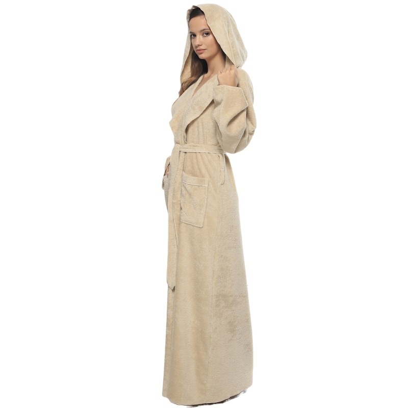 Women's Angel Stlyle Robe Ankle Long Hooded Turkish Cotton Bathrobe