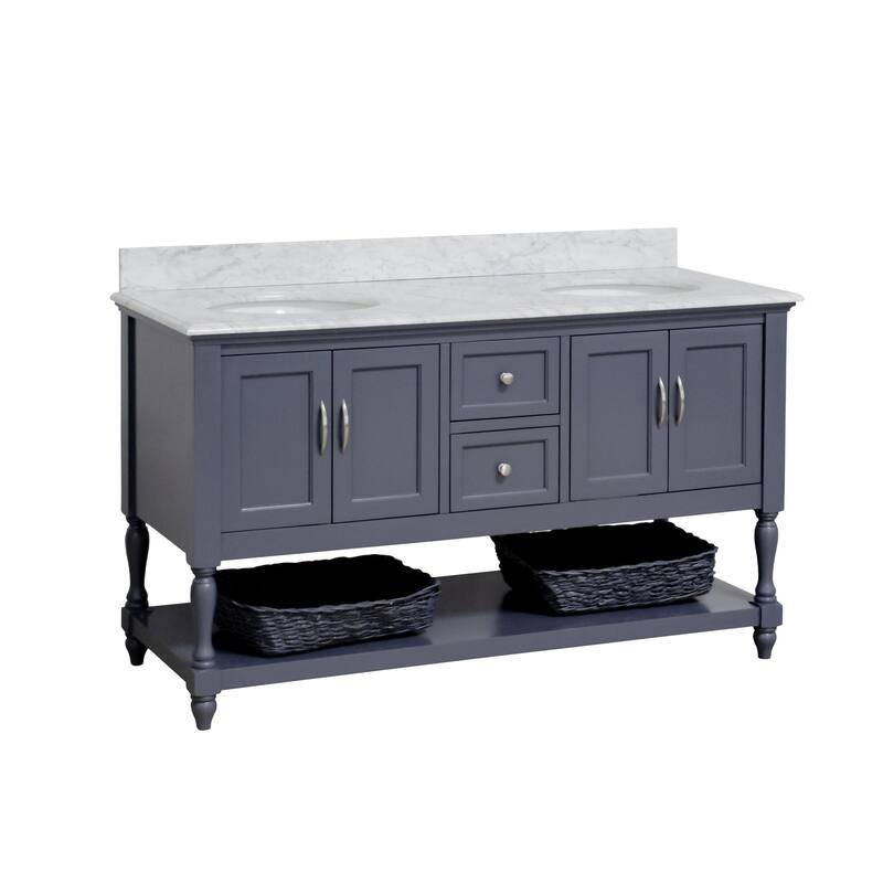 KitchenBathCollection Beverly 60" Double Bathroom Vanity with Carrara Marble Top