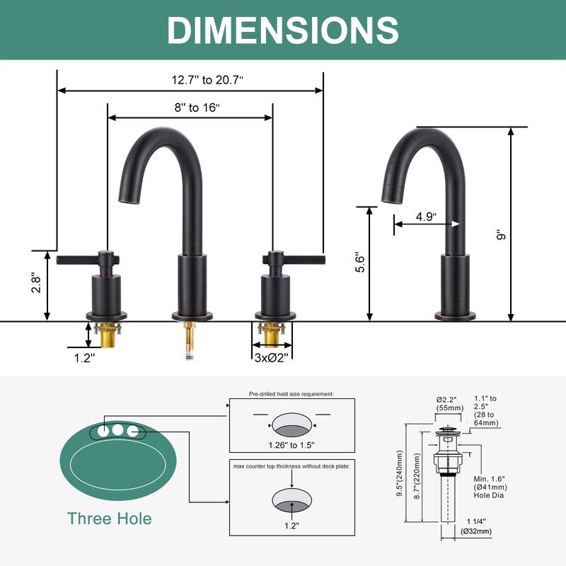 WOWOW Widespread 8 in. Double Handle Bathroom Faucet
