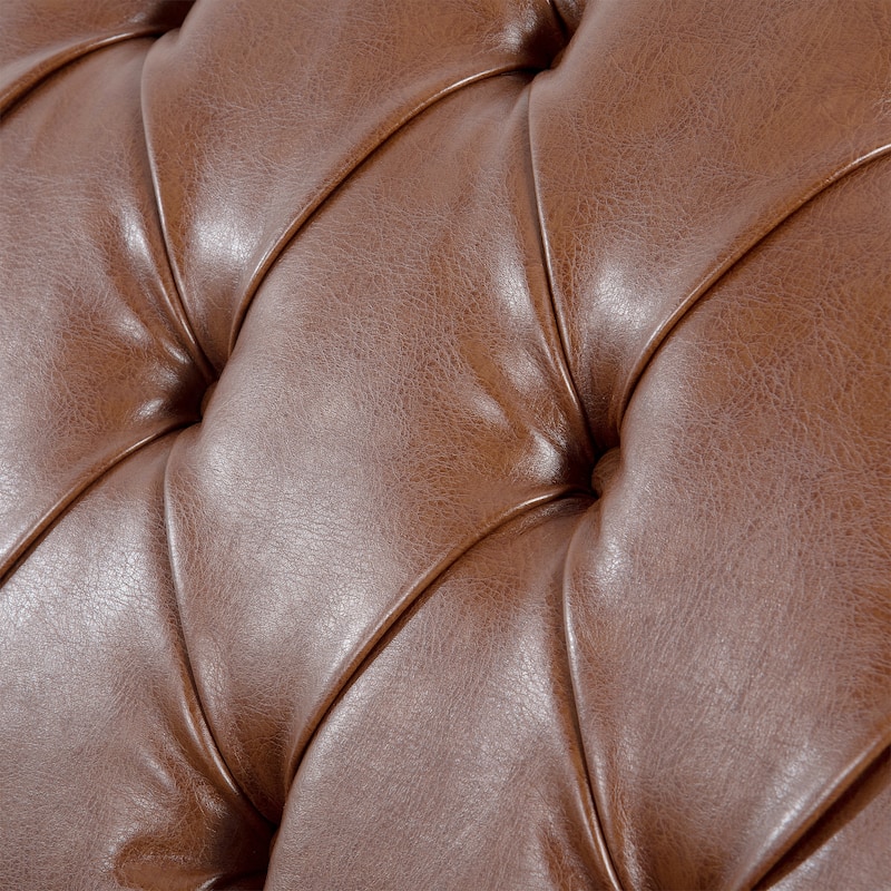 PU Tufted Armless Chaise Lounge with Nailhead Trim and Wood Legs
