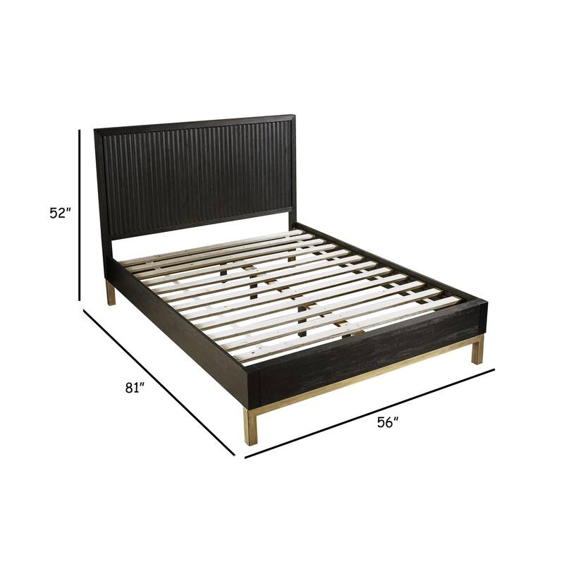 Carl Full Size Platform Bed, Lined Ribbed Design Panel Headboard, Black