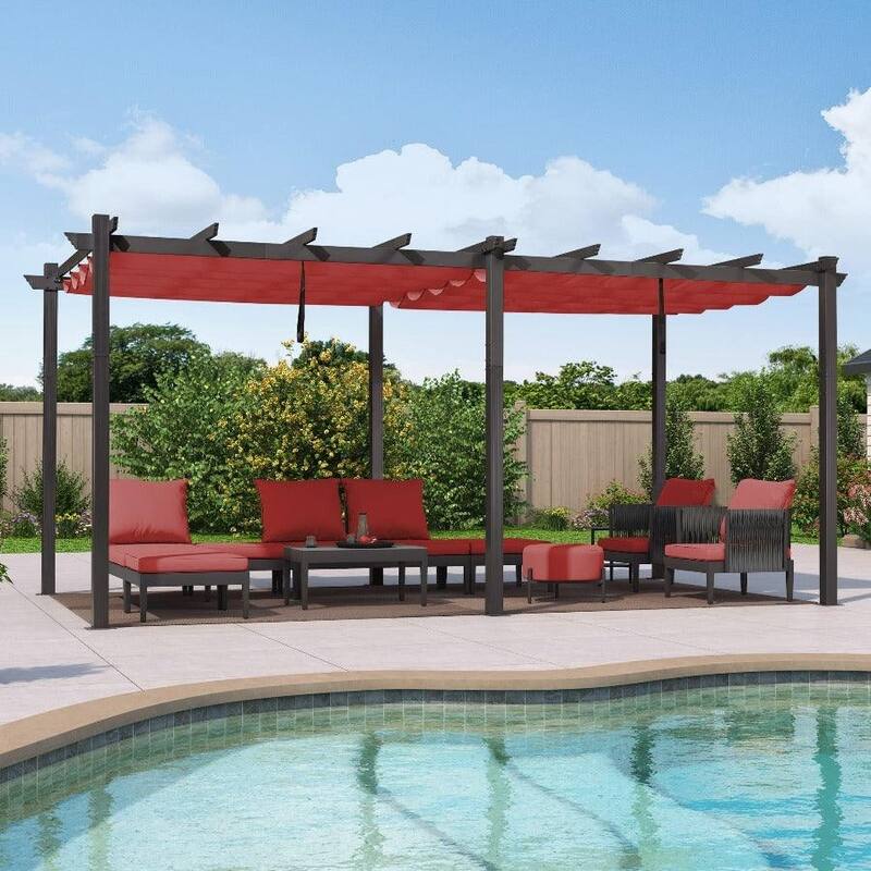 PURPLE LEAF Gazebo Outdoor Retractable Modern Yard Metal Grape Trellis Pergola with Canopy.