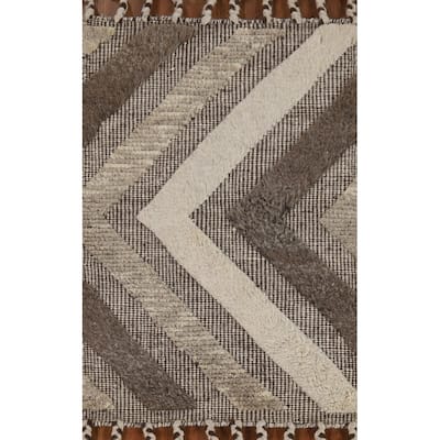 Earth Tone Carved Moroccan Indian Accent Rug Handmade Wool Carpet - 2'0"x 3'0"