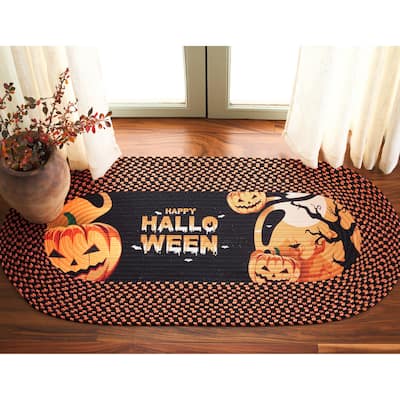 SAFAVIEH Handmade Braided Halloween Poster Efigenia Rug - 1'8" x 4' Oval