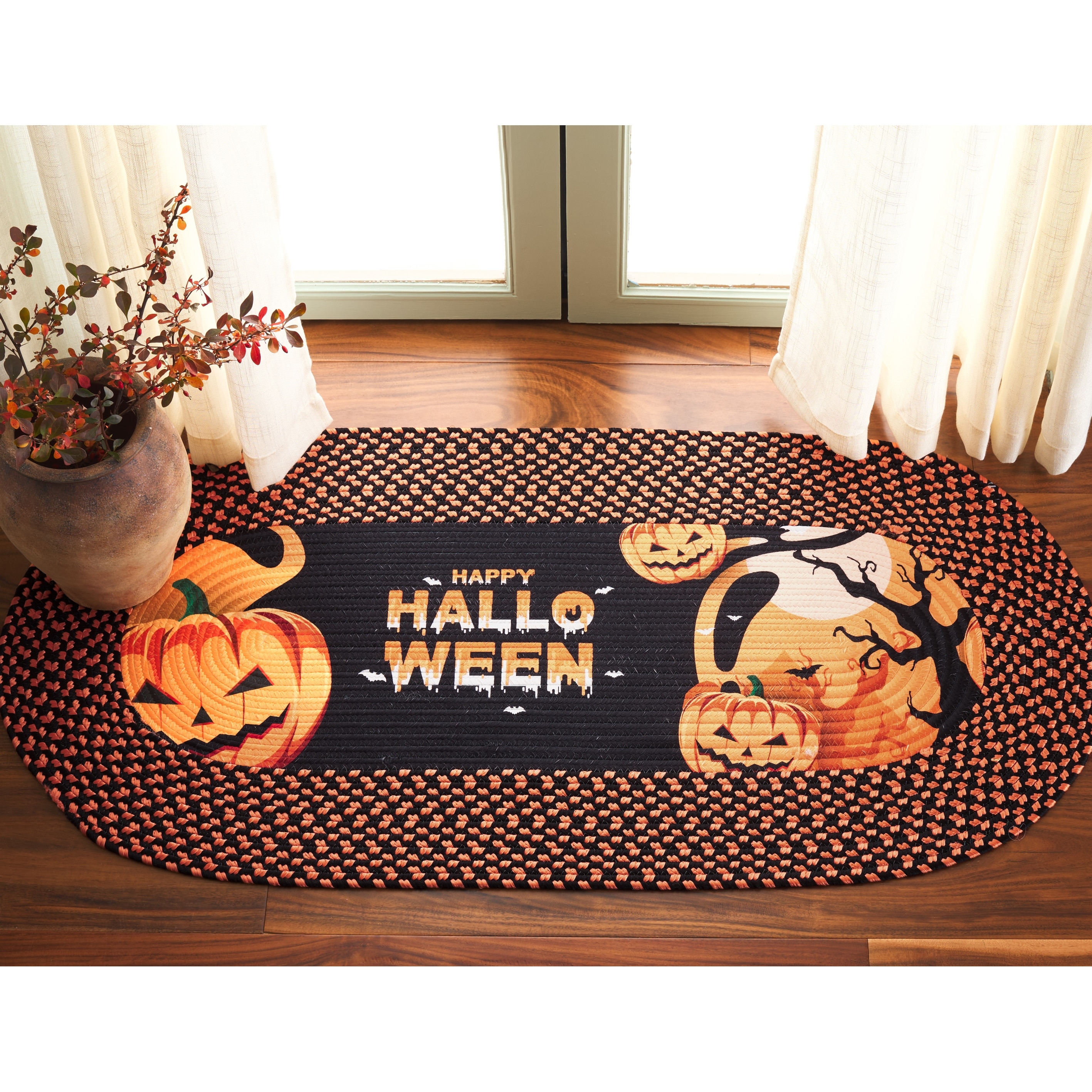 SAFAVIEH Handmade Braided Halloween Poster Efigenia Rug - 1'8" x 4' Oval