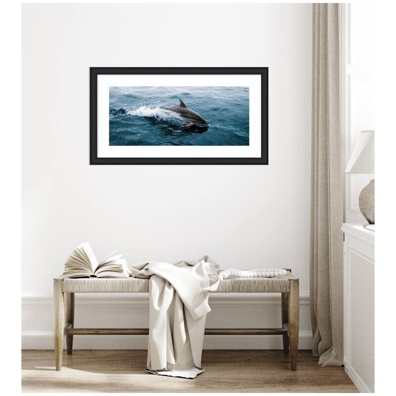 Kate and Laurel Framed Art Dolphin Skipping along in the Ocean Panel by Michael Schauer