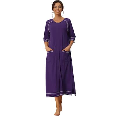 Women Zipper Robe Long Sleeve Loungewear Bathrobe with Pockets