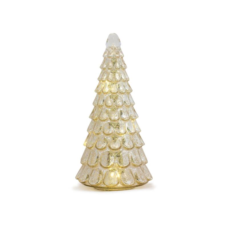 Set of 2 Gold LED Lighted Christmas Tree Tabletop Decor 15.75"