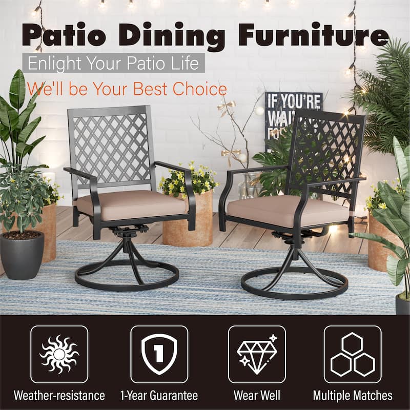 MAISON ARTS 6-Piece Metal Patio Dining Set: 4 Swivel Chairs, 1 Steel Frame Square 37" Table and 1x10ft 3-Tier Red Umbrella