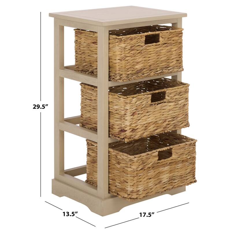 SAFAVIEH Evaline Distressed Black 3 Wicker Basket Storage Unit - 17.3" x 13.4" x 29.5" - 17"W x 13"D x 30"H