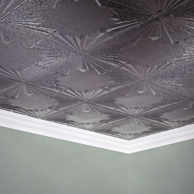 FASÄDE Art Deco Decorative Vinyl 2ft x 4ft Glue Up Ceiling Panel in Galvanized Steel (5 Pack)