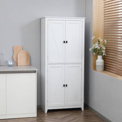 Freestanding 4-Door Kitchen Pantry Cabinet with Adjustable Shelves