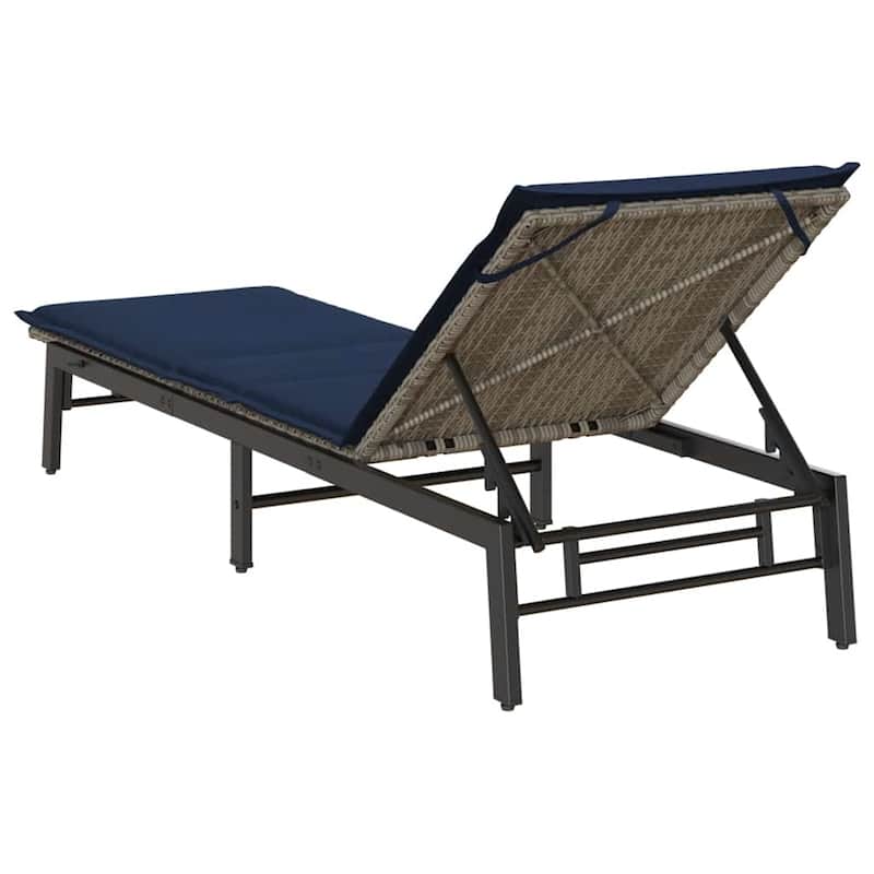 vidaXL Sun Lounger Grey, Navy Blue PE rattan, Powder-coated steel Standard - 23.2 x 78.7 x 26.4