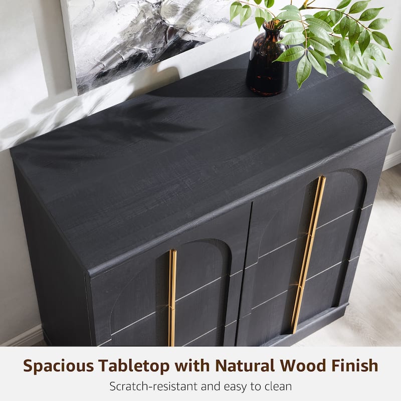 Buffet Cabinet with Arched Doors, Wood Sideboard with Adjustable Shelf