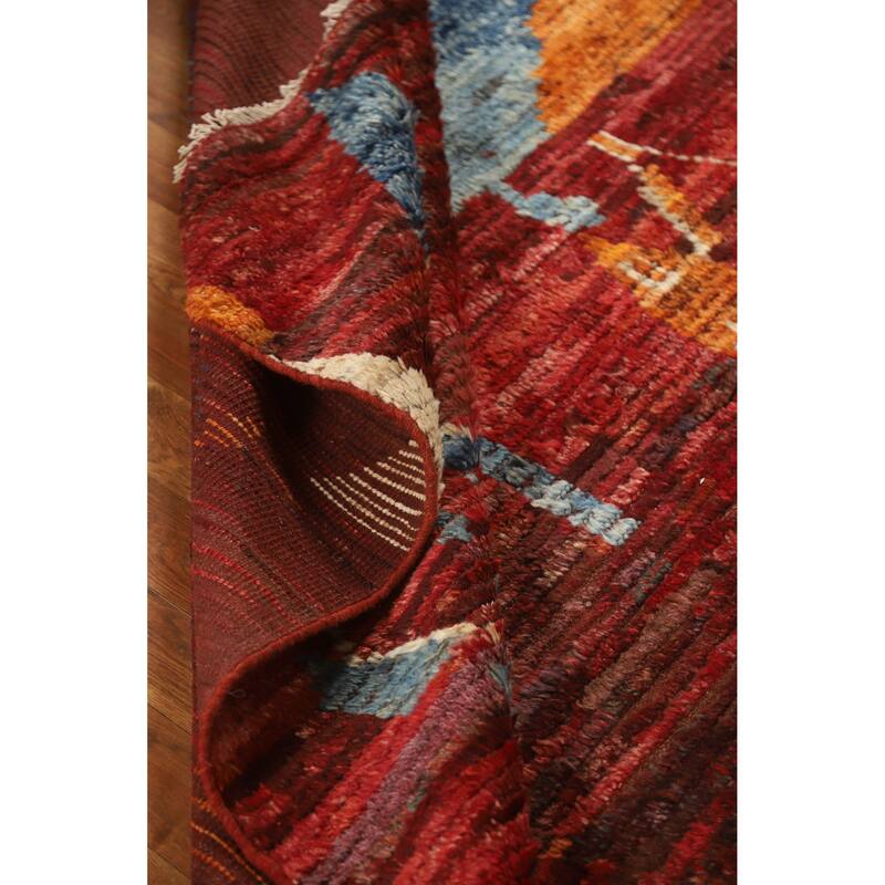 Geometric Moroccan Oriental Area Rug Handmade Red Wool Carpet - 6'4" x 8'9"