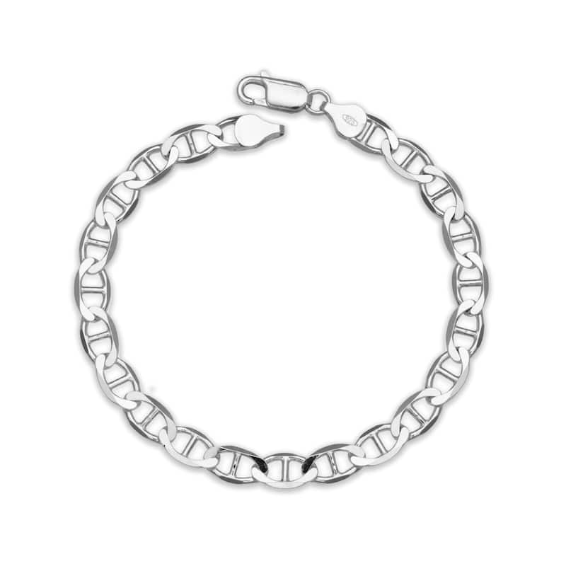 Curata 925 Sterling Silver Italian Men's 6mm Mariner Chain Bracelet (Choice of 8" or 9") - White