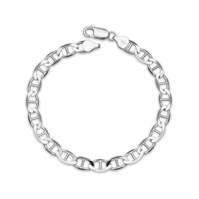Curata 925 Sterling Silver Italian Men's 6mm Mariner Chain Bracelet (Choice of 8" or 9") - White
