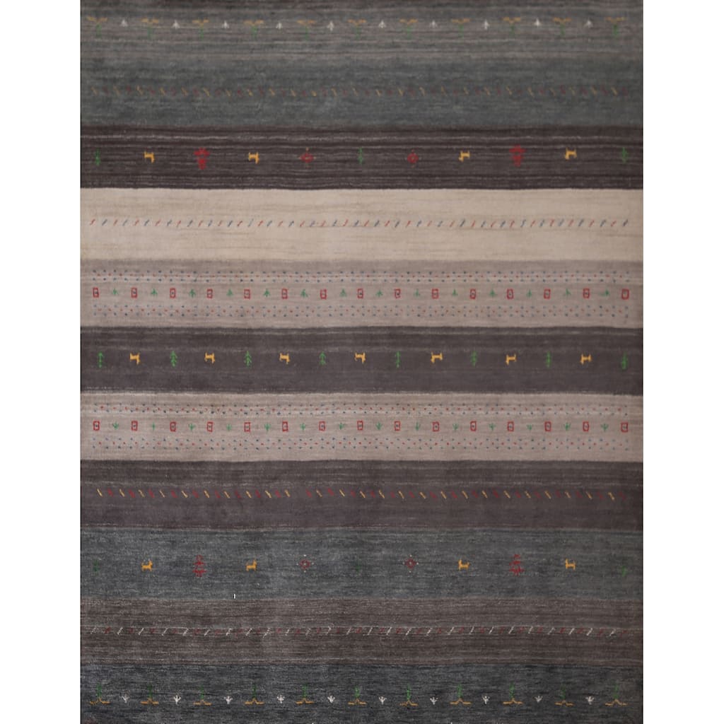 Tribal Striped Gabbeh Oriental Square Area Rug Handmade Wool Carpet - 8'6"x 9'4"
