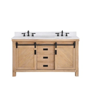 Cortes 60" Double Sink Bath Vanity in Weathered Pine with Countertop