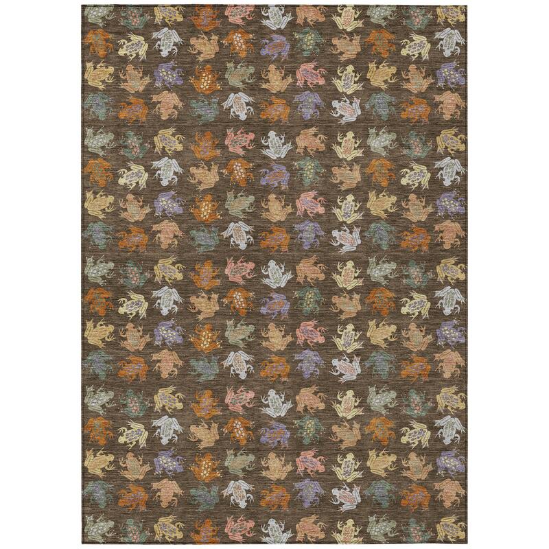 Machine Washable Indoor/ Outdoor Modern Frogs Chantille Rug